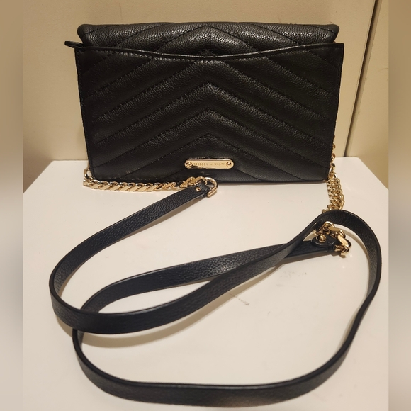 NEW Rebecca Minkoff Mini "Edie" Black Quilted Leather Crossbody Bag Gold $228 - Picture 4 of 9
